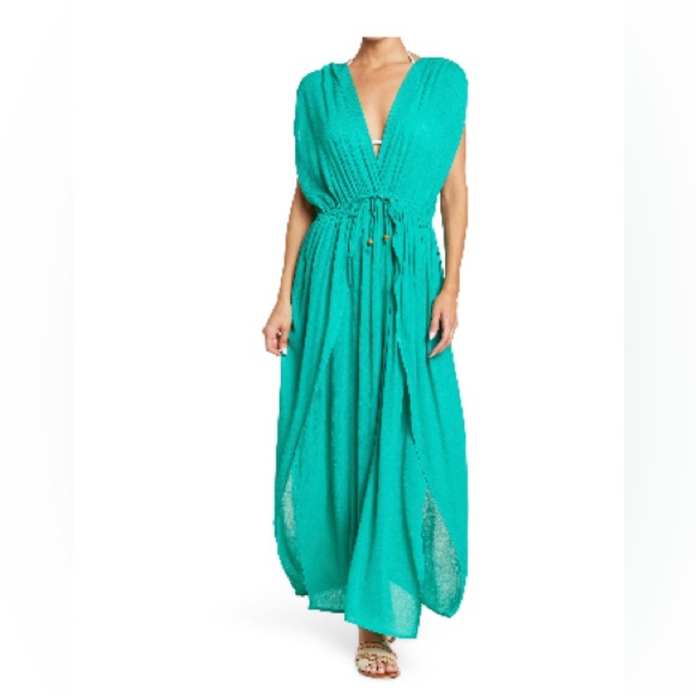 V-neck front tie cover up maxi dress